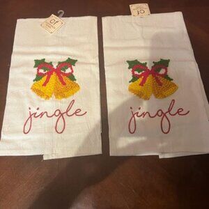 C&F Home Holiday Kitchen Towels Set Of 2  Embroidered Bells & Jingle 100% cotton